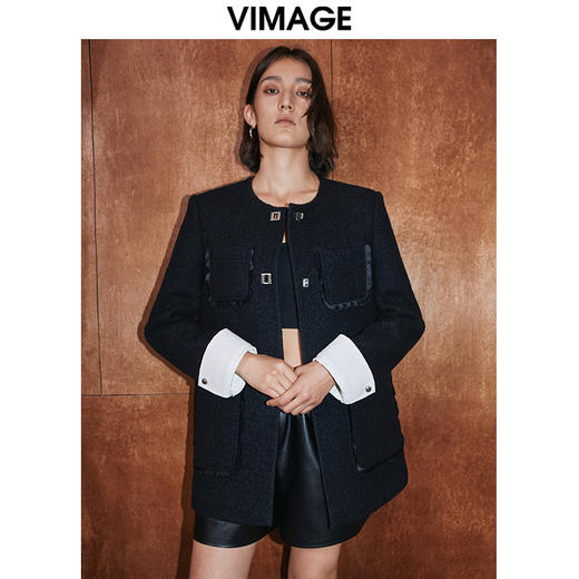 VIMAGE纬漫纪冬季新款通勤修身显瘦洋气撞色外套女V2014614 商品图3