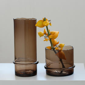 简约轻奢风缠丝直筒琥珀色玻璃花瓶 酒店样板间软装饰品客厅摆件