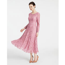 司歌蕾丝长袖连衣裙气质优雅长裙A881027