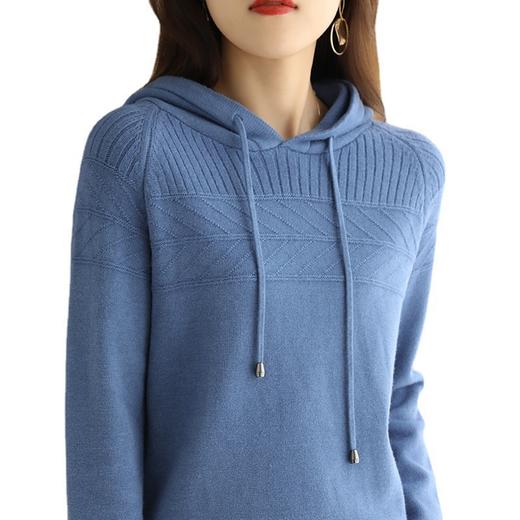 QH-XFT--128秋冬新款针织卫衣女连帽宽松长袖上衣百搭带帽毛衣打底衫短款 商品图4