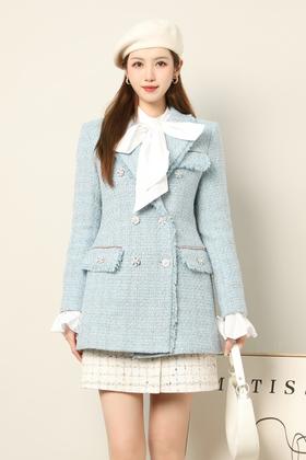 Le Malene 蓝色翻领小香风西装外套 17645