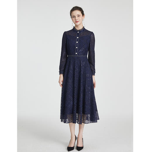 司歌蕾丝长袖连衣裙端庄复古气质长裙A881086 商品图2