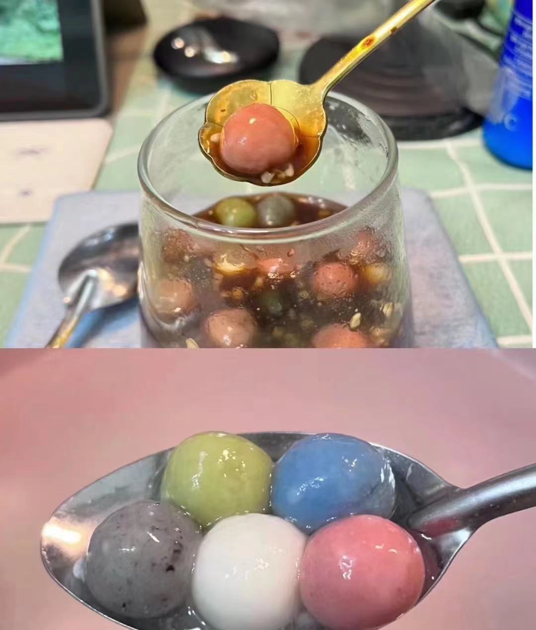 周二取货:【缸鸭狗五彩小圆子】一袋435克，选用上等的东北五常白糯米，每个圆子大小颗粒均匀，嚼劲足，弹性好！！