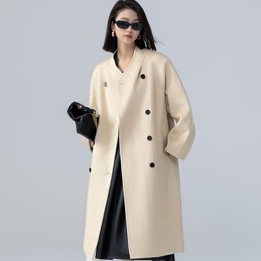 馥迦长款中款立领多扣骆驼绒大衣外套 商品图1
