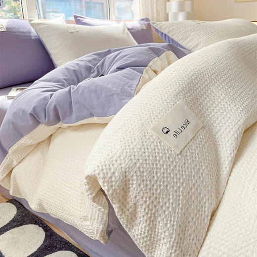 水洗棉华夫格四件套简约纯棉床单被罩南通床上用品全棉三件套被套 商品图6