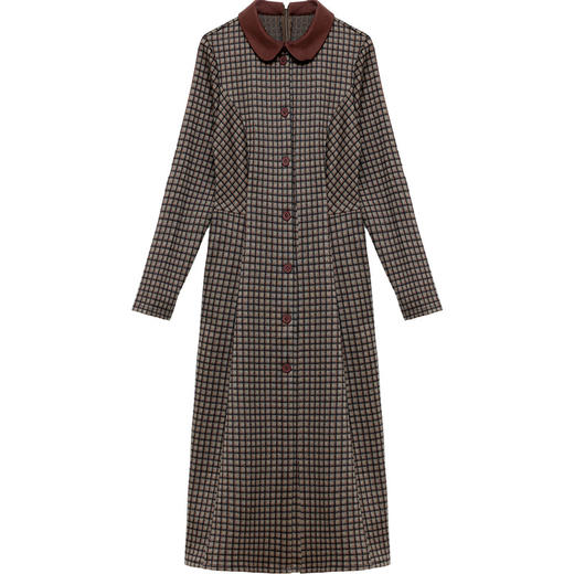 QYMXY-23B3826-Y 中年女装连衣裙秋冬季新款格纹厚款中长裙气质优雅A字裙 商品图4