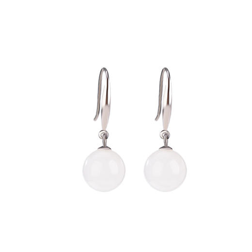 【一池春水】S925银和田玉白玉圆珠耳饰【CW-23088】 商品图4