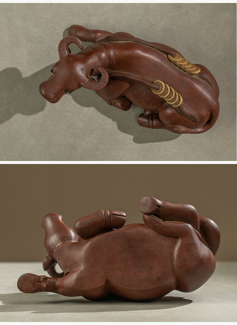 清 紫砂财牛摆件