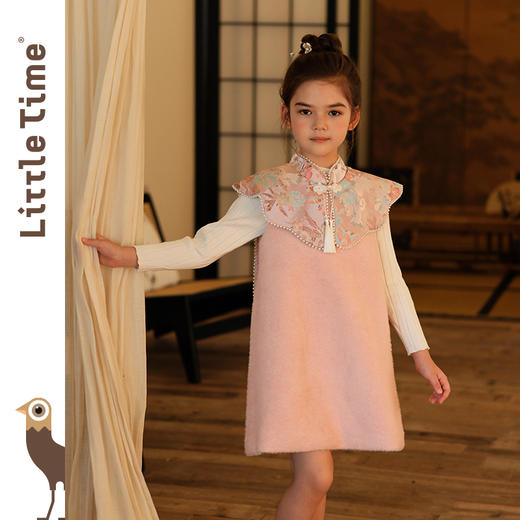 littletime女童中国风披肩背心裙新款毛呢连衣裙新年马甲公主汉服 商品图3