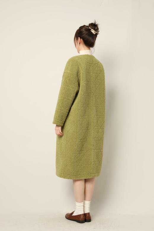 Le Malene 苔藓绿圆领毛绒羊毛大衣外套 17409 商品图5