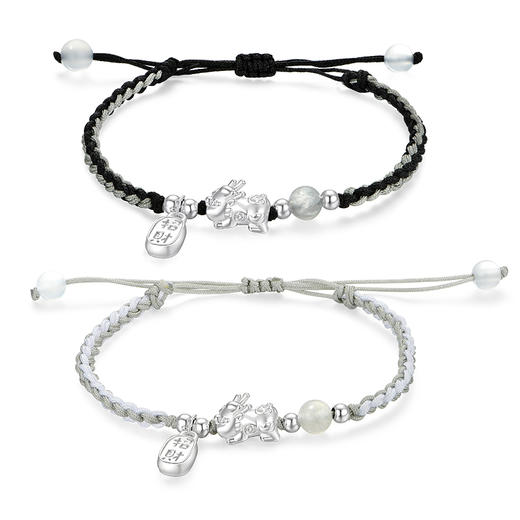 KADER卡蒂罗 招财纳福貔貅手饰龙年吉祥配饰本命年好运新中式复古国风饰品 福运吞金兽萌趣造型 S925银 手链 男女同款情侣款 礼物 商品图0