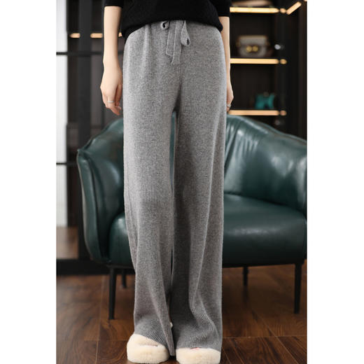 QH-DMR281秋冬新款高腰针织阔腿裤女拖地裤休闲慵懒风直筒长裤子女批发 商品图3