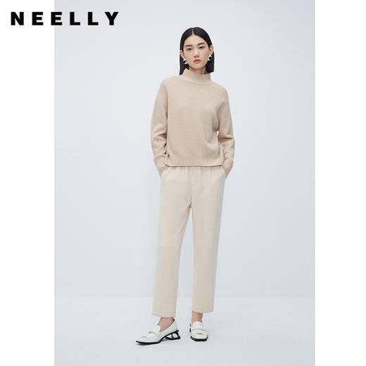 NEELLY纳俪商场同款100%绵羊毛高领套头针织衫冬经典纯色宽松毛衣N23113A01181 商品图1