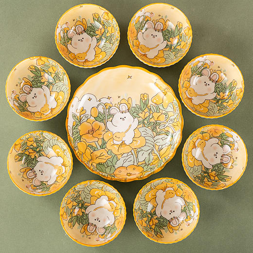 【手绘嘟嘟兔❗️精美礼盒餐具】花中兔陶瓷套装碗 教师节地推活动 创意碗碟套装小礼品碗碟伴手礼新年礼盒年货礼盒 商品图3