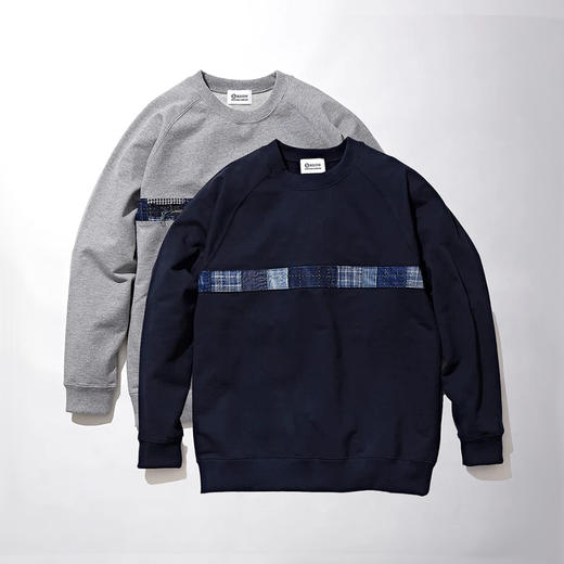 KUON Boro Trimmed Sweatshirt 日本古布拼接圆领长袖卫衣 套衫 商品图0