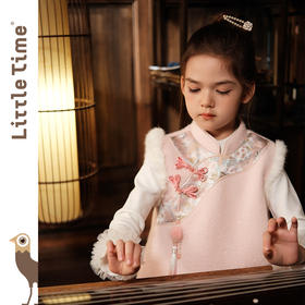 littletime冬装女童国风拜年服无袖唐装加厚碎花马甲裙毛呢背心裙