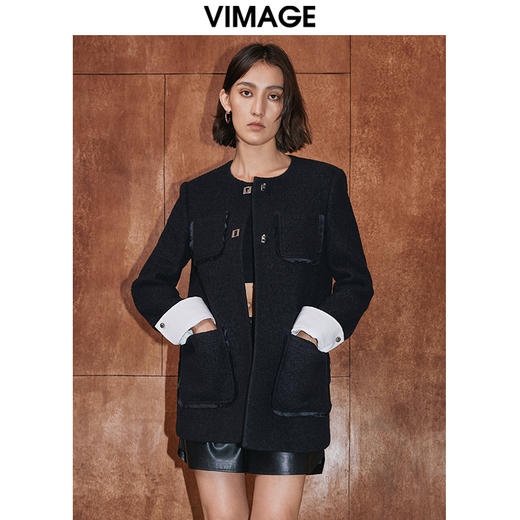 VIMAGE纬漫纪冬季新款通勤修身显瘦洋气撞色外套女V2014614 商品图0
