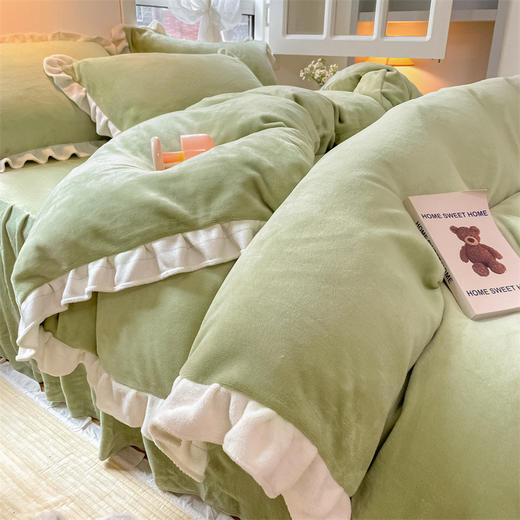 冬季牛奶绒四件套花边珊瑚绒被套法兰绒床上四件套加绒床单被罩 商品图5