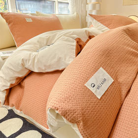 水洗棉华夫格四件套简约纯棉床单被罩南通床上用品全棉三件套被套