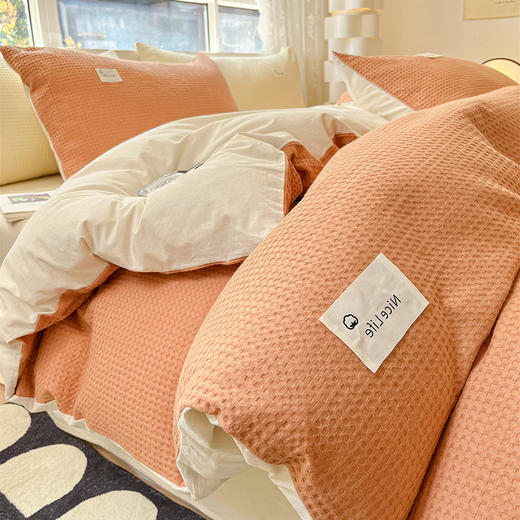 水洗棉华夫格四件套简约纯棉床单被罩南通床上用品全棉三件套被套 商品图0