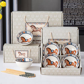 【马到成功❗️陶瓷碗筷礼品】盒装套装 银行结婚 乔迁送礼 伴手礼 年会活动奖品 创意图案寓意美好伴手礼新年礼盒年货礼盒