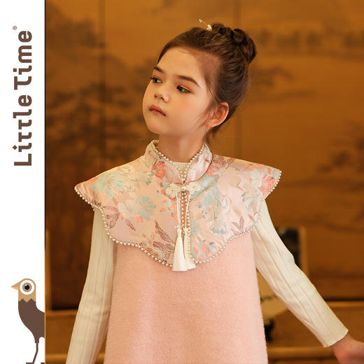 littletime女童中国风披肩背心裙新款毛呢连衣裙新年马甲公主汉服 商品图4
