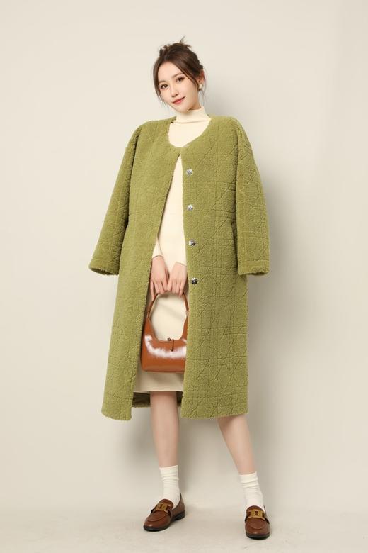 Le Malene 苔藓绿圆领毛绒羊毛大衣外套 17409 商品图1