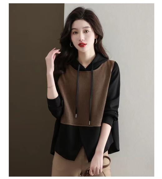 C6377    洋气休闲减龄百搭连帽拼接假两件长袖上衣 商品图2