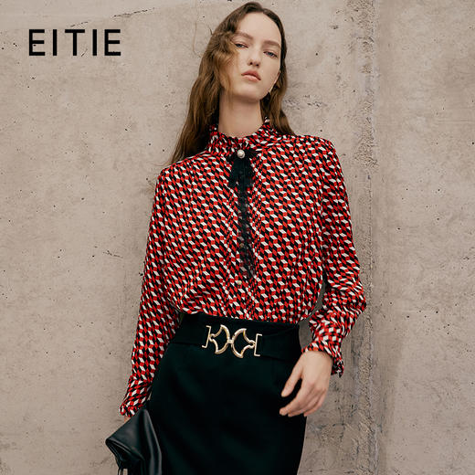 EITI爱特爱春季新款修身显瘦百搭印花立领衬衣7309002 商品图0