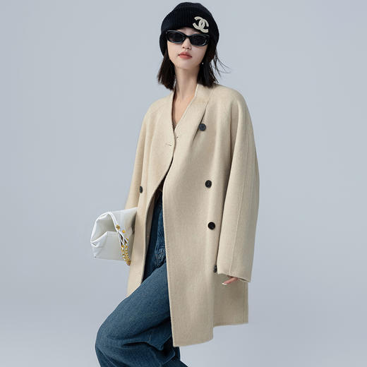 馥迦长款中款立领多扣骆驼绒大衣外套 商品图6