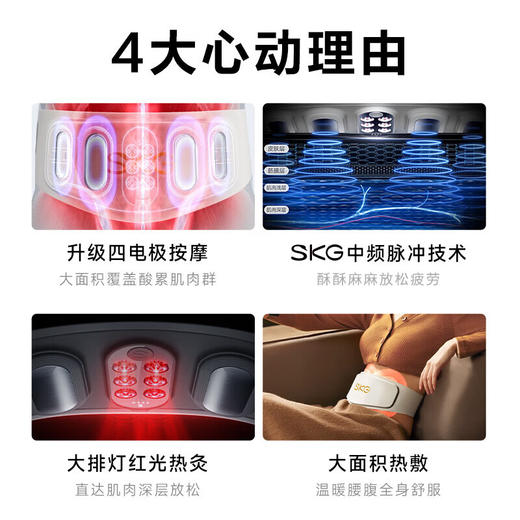 skg腰部按摩仪 四区揉捏缓解酸累 智能按摩器腰带可拆洗 送男女友高档生日礼物 W7二代豪华款月光金 商品图2