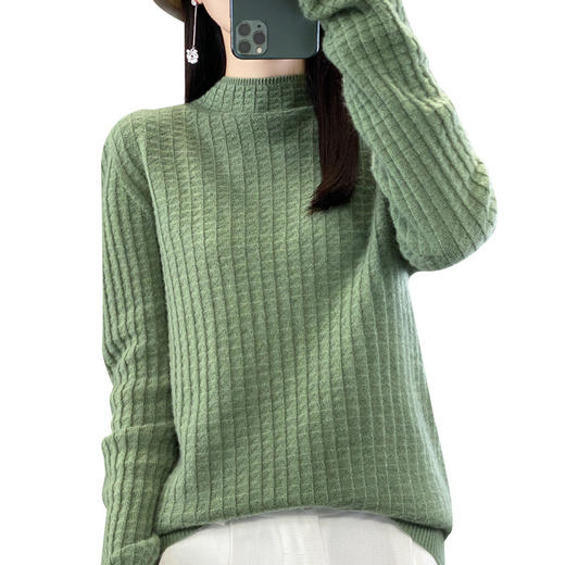 QH-JIUJIA107无缝一线成衣秋冬新款半高领宽松显瘦羊毛打底衫时尚百搭毛衣 商品图4