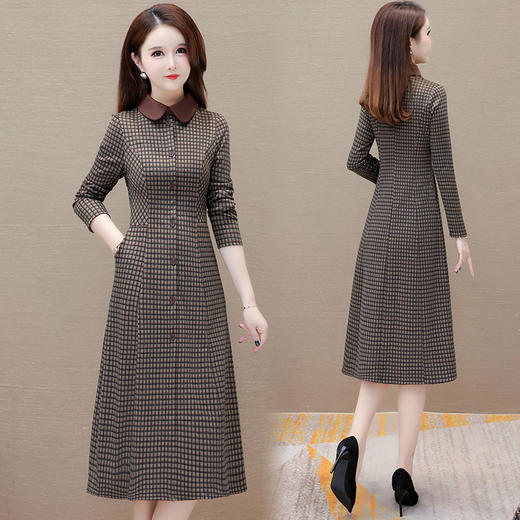 QYMXY-23B3826-Y 中年女装连衣裙秋冬季新款格纹厚款中长裙气质优雅A字裙 商品图2