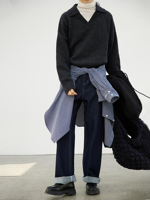 步履不停/3D42071C/加绒微宽松直筒牛仔裤 商品图0