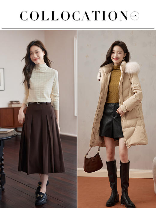 【年终特卖】熙世界肌理提花半高领打底衫女秋冬内搭弹力修身磨绒针织T恤上衣 商品图5