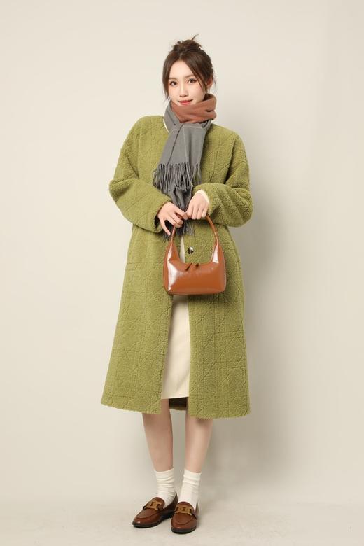 Le Malene 苔藓绿圆领毛绒羊毛大衣外套 17409 商品图4