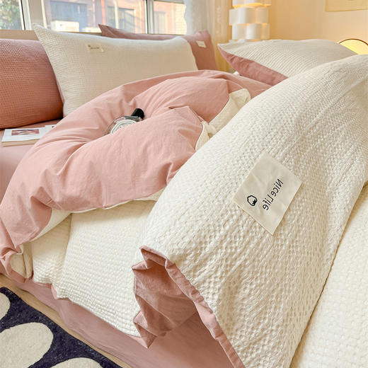 水洗棉华夫格四件套简约纯棉床单被罩南通床上用品全棉三件套被套 商品图2