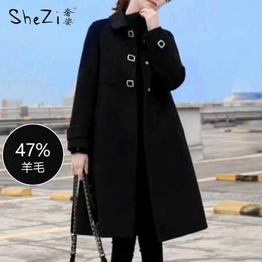 奢姿2024年冬装新款大码女装中长款双面呢外套胖妹妹翻领气质外套6534110916 商品图0