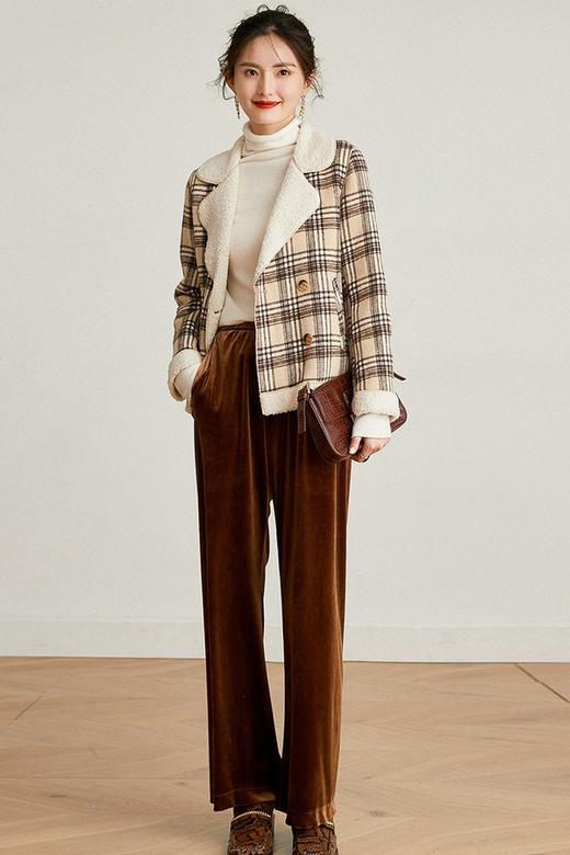 LOUIS YAO/白鹿语 拼接仿羊羔毛毛呢外套 15327 商品图1