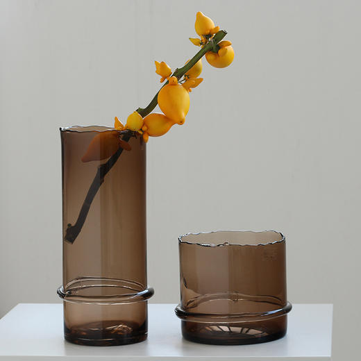 简约轻奢风缠丝直筒琥珀色玻璃花瓶 酒店样板间软装饰品客厅摆件 商品图1