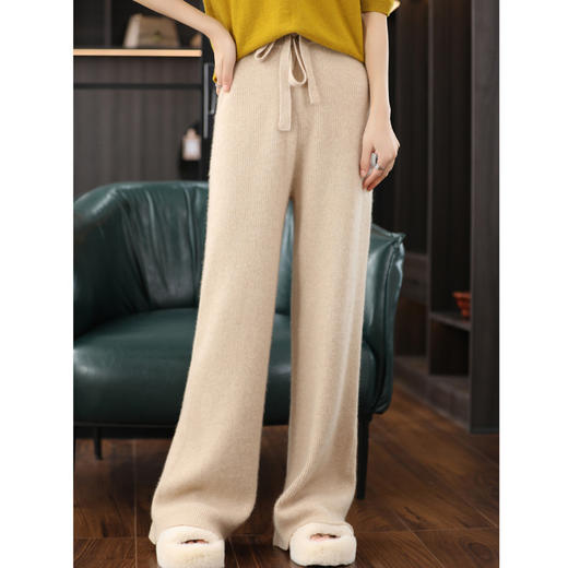 QH-DMR281秋冬新款高腰针织阔腿裤女拖地裤休闲慵懒风直筒长裤子女批发 商品图0