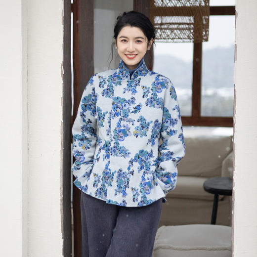 绽放037朵/双面可穿立领新中式复古文艺显瘦连身长袖外套 商品图1