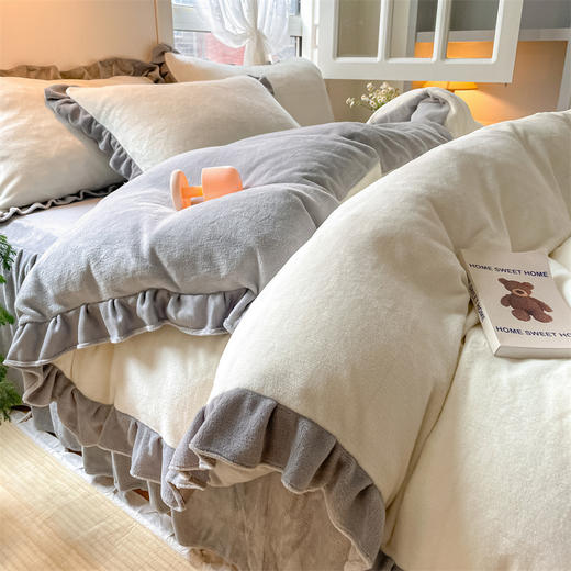冬季牛奶绒四件套花边珊瑚绒被套法兰绒床上四件套加绒床单被罩 商品图2