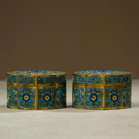 清 铜胎掐丝珐琅如意形香盒（一对）