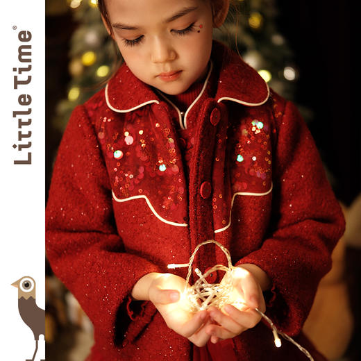 littletime新年圣诞红色拜年毛呢外套女童短款秋冬气质加厚新款 商品图2