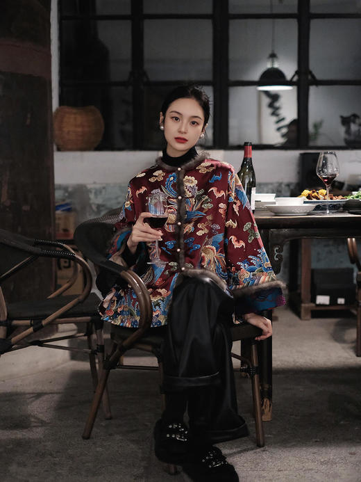 盛唐牡丹| 高货-手推绣宫廷八凤水貂毛棉服 [特价品] 商品图0