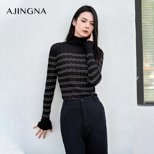 【商场同款】阿菁娜高领时尚条纹打底衫上衣A28Q301100 商品图2