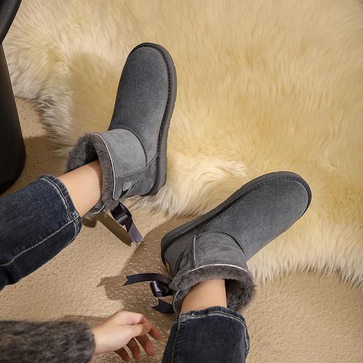 阿么手工女鞋秋冬时尚雪地靴真皮保暖2024新款百搭2CM厚底短靴女 商品图3