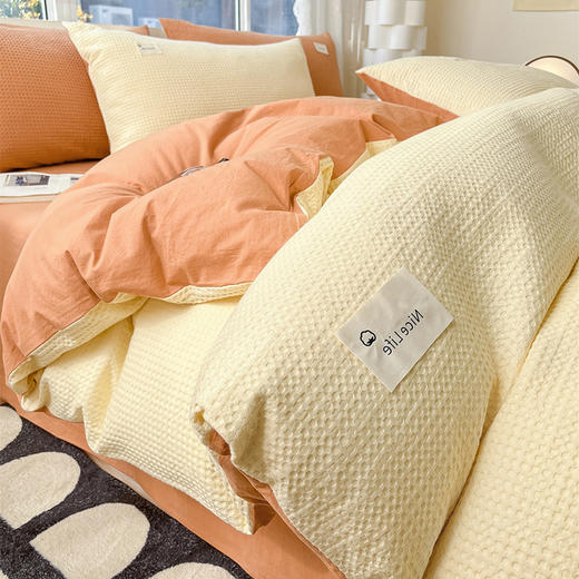 水洗棉华夫格四件套简约纯棉床单被罩南通床上用品全棉三件套被套 商品图10