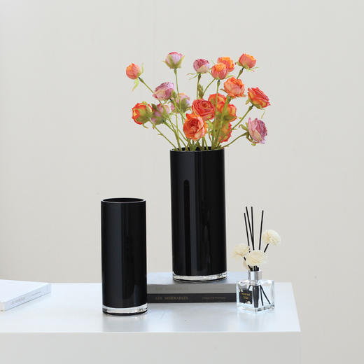 碧轩现代简约黑色直筒玻璃花瓶酒店大堂装饰婚庆圆柱桌面水培花器 商品图3